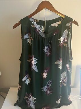 LOFT Dark Green Floral Sleeveless Camisole
